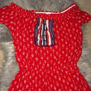red, white, and blue romper